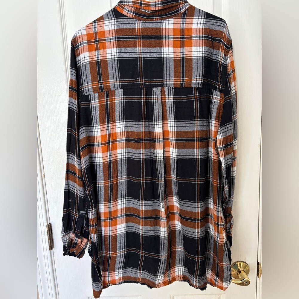 Abound Black and Orange Plaid Flannel Women’s XL Casual Grunge RN58665